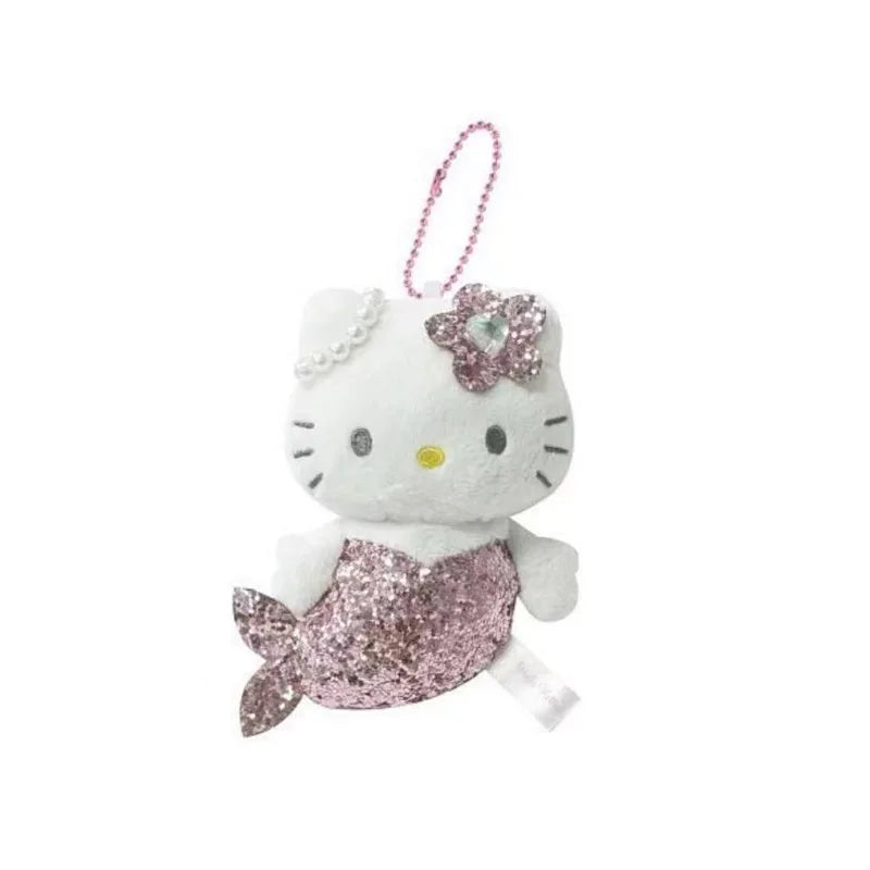 Kawaii Sanrio Hello Kitty Unicorn Black Skin Mermaid Telescopic Plush Keychain Backpack Pendant Decoration Girl Birthday Gift