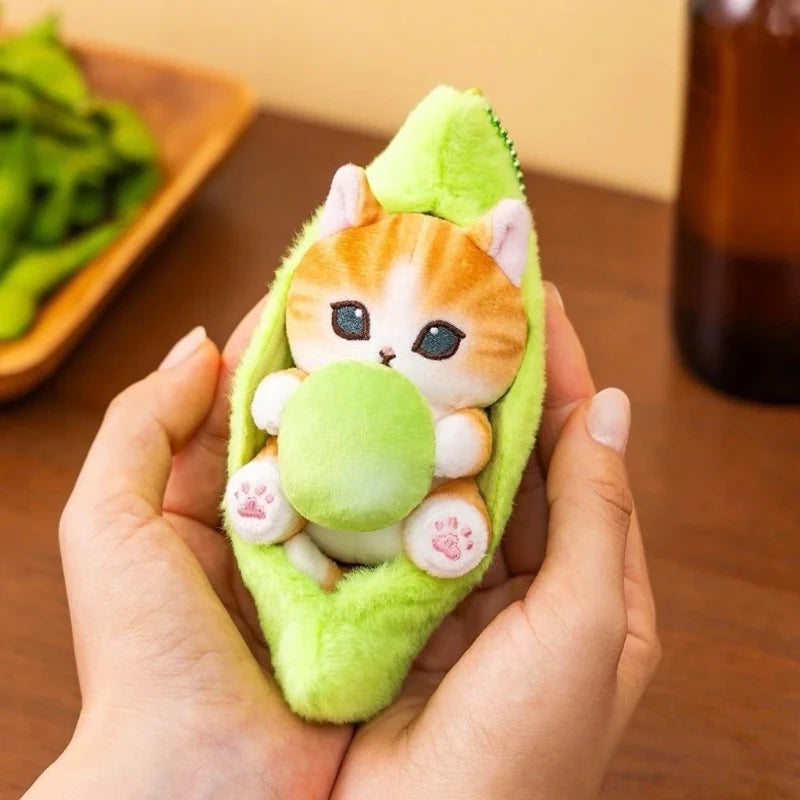 Cartoon Mofusand Kawaii Shark Cat Keychain Beer Pea Series Plush Toys Keychain Backpack Pendant Decoration Girls Birthday Gifts