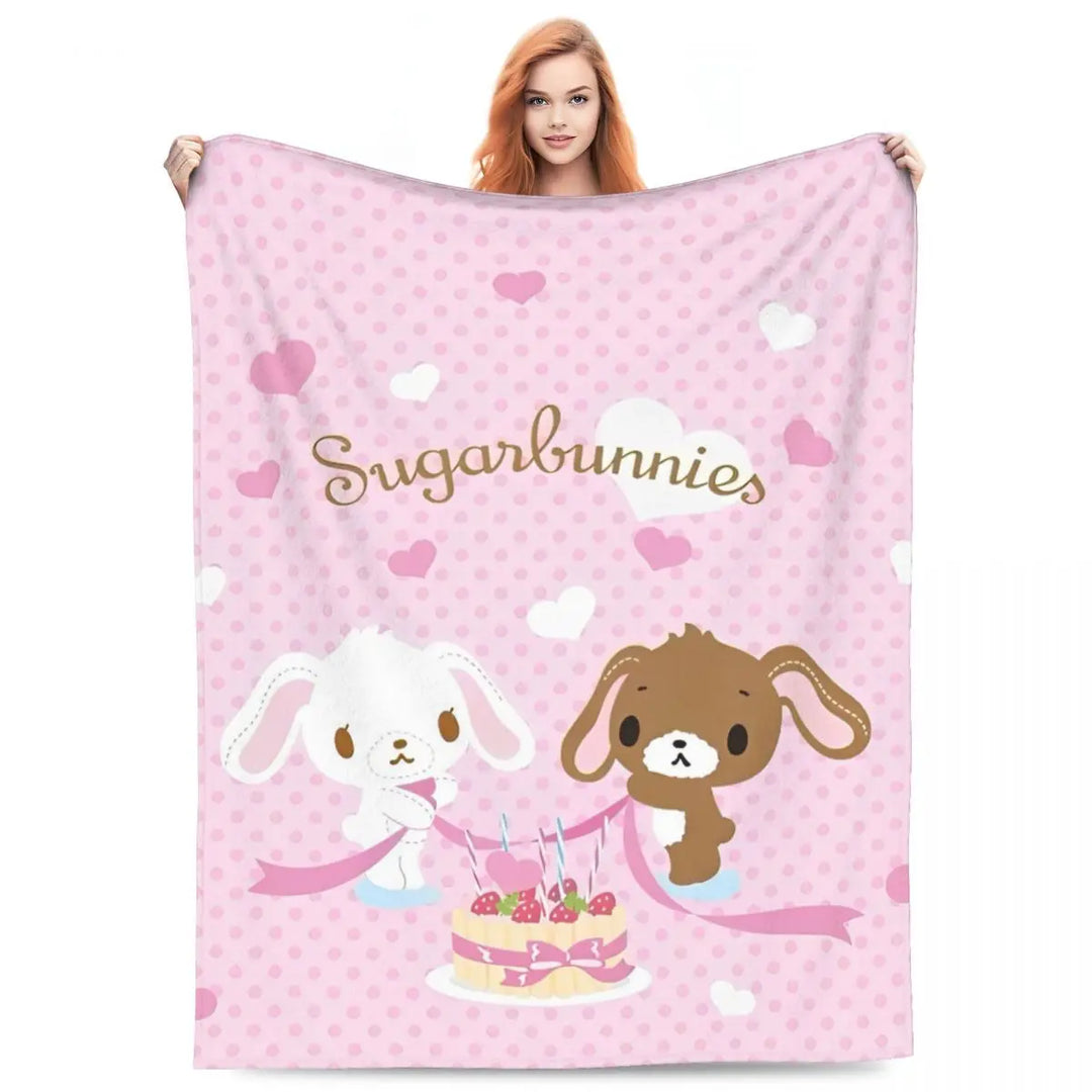 Cartoon Sugarbunnies Flannel Throw Blanket Blanket for Sofa Couch Super Warm Plush Thin Quilt
