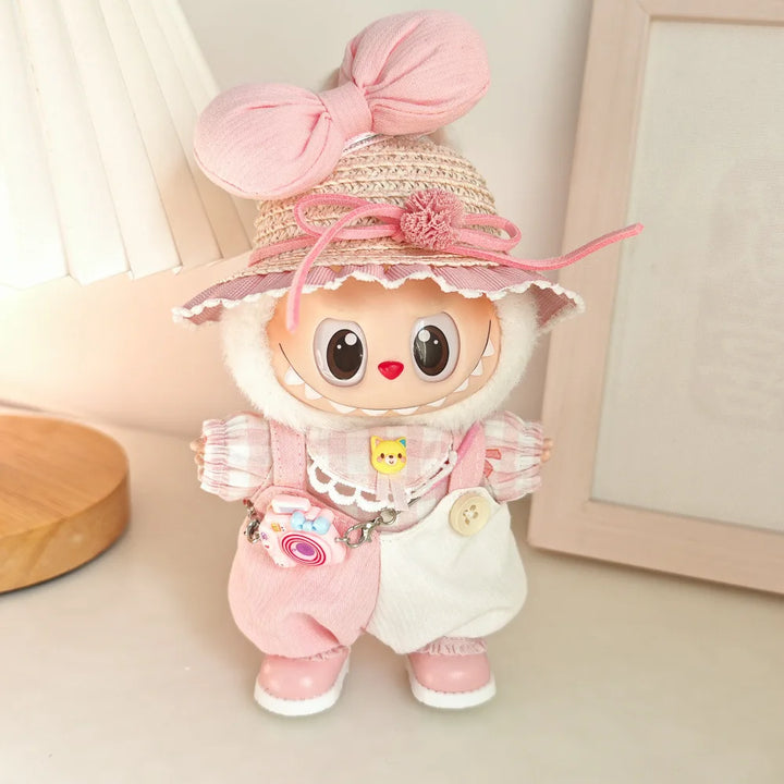 15cm/17cm Cute Mini Plush Doll Costume Dress Up Cute Sweetheart Strap Pants Accessories Straw Hat Camera Sitting Party DIY Gift