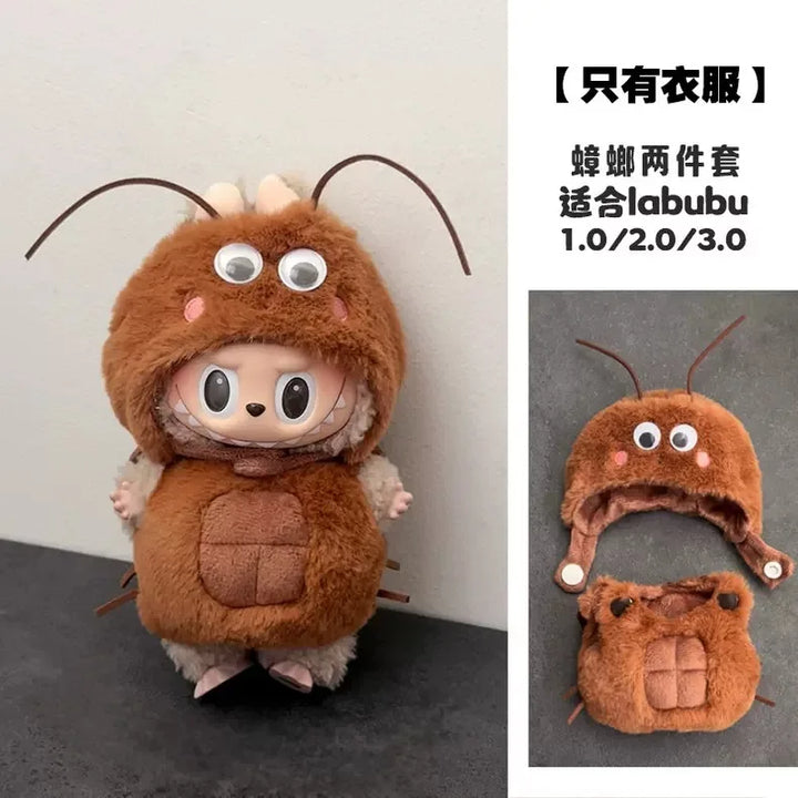 for Labubu 1-3 Gen 17cm Doll Outfits Milk Carton Onigiri Corn Chips & Ramen Bucket Set Bento Bag and Animal-Shaped Clothes