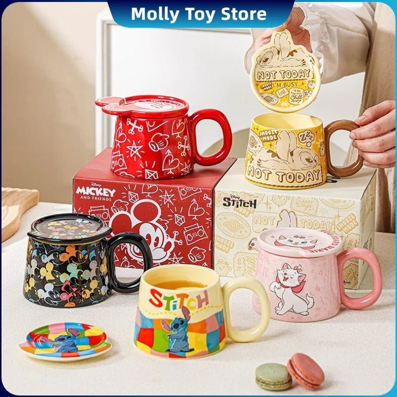 Disney Mickey Marie Cat Peripherals Ceramic Mug Cartoon Cute High-Capacity Milk Water Cup Festive Gifts Party Decor Gift
