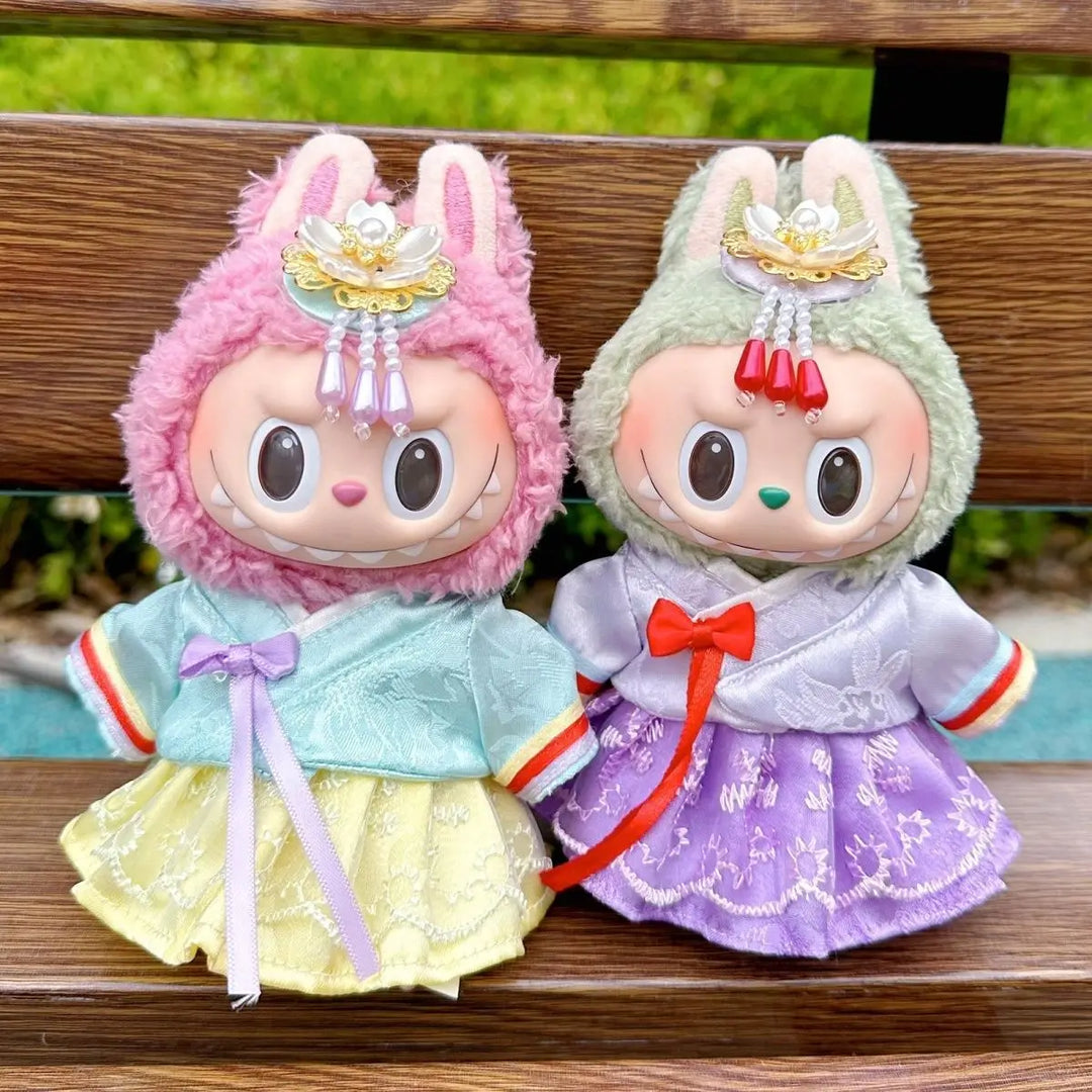 For 15/17cm Labubu Hanbok Dress 1st/2nd/3rd Gen Fit Premium Korean Princess Gown Yanji Style Halloween Costume for Doll Decor