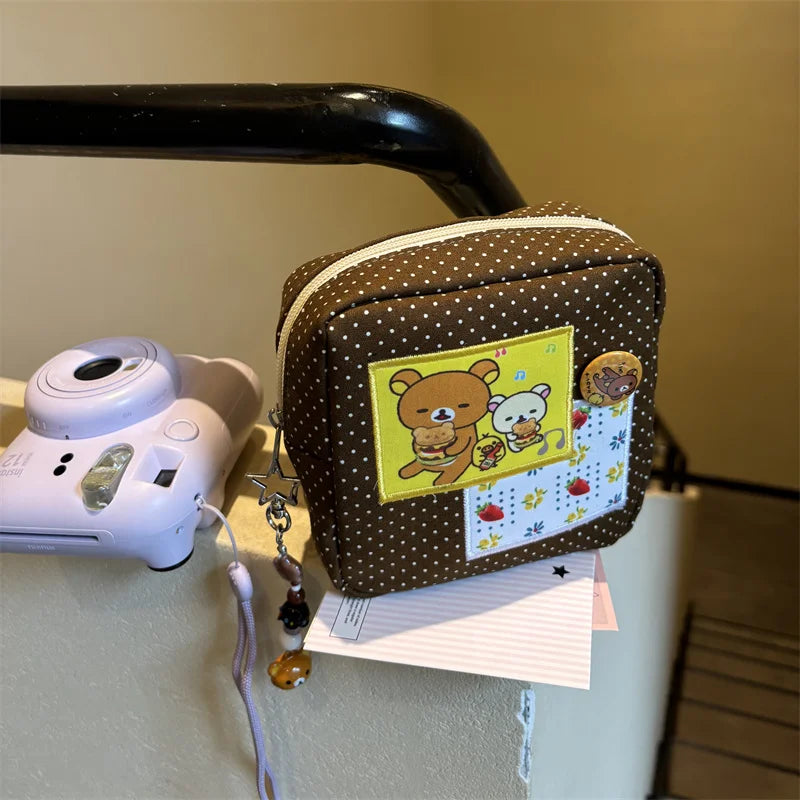 Kawaii Cute Bear Rilakkumas Cosmetic Bag Cartoon Cute Large-Capacity Portable Polaroid Storage Bag  Travel Bag Storage Artifact