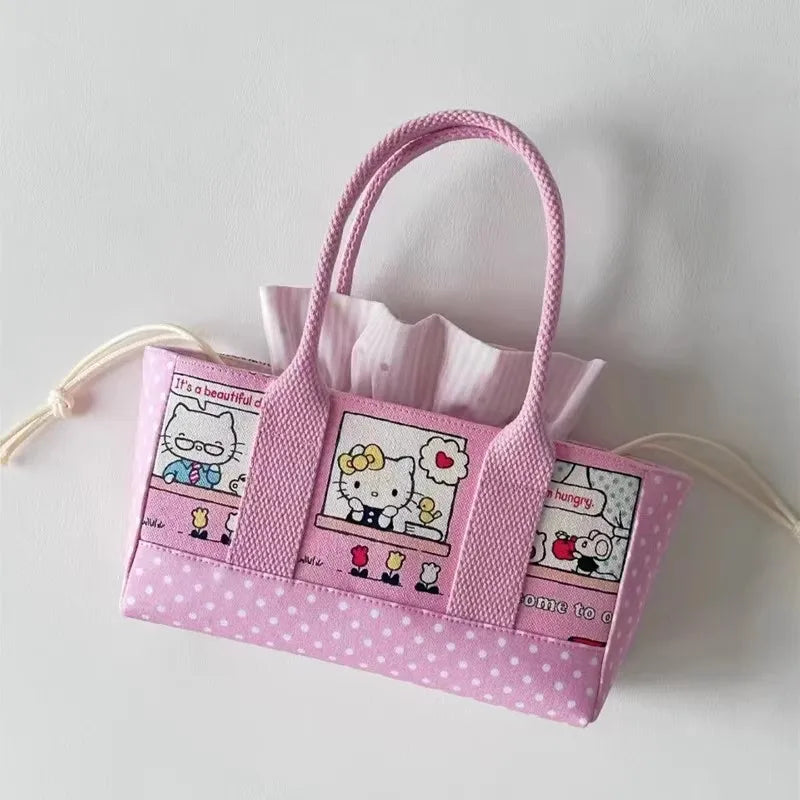 In Stock Hello Kitty Summer Series Cute Girl Handbag Makeup Storage Bag Shoulder Bag Gifts Canvas Bag Casual Versatile