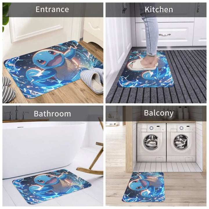 Cute Cartoon Squirtle Memory Foam Bathroom Rugs Ultra Soft Non-Slip Pokemon Carpet Bath Mat Water Absorbent for Entrance