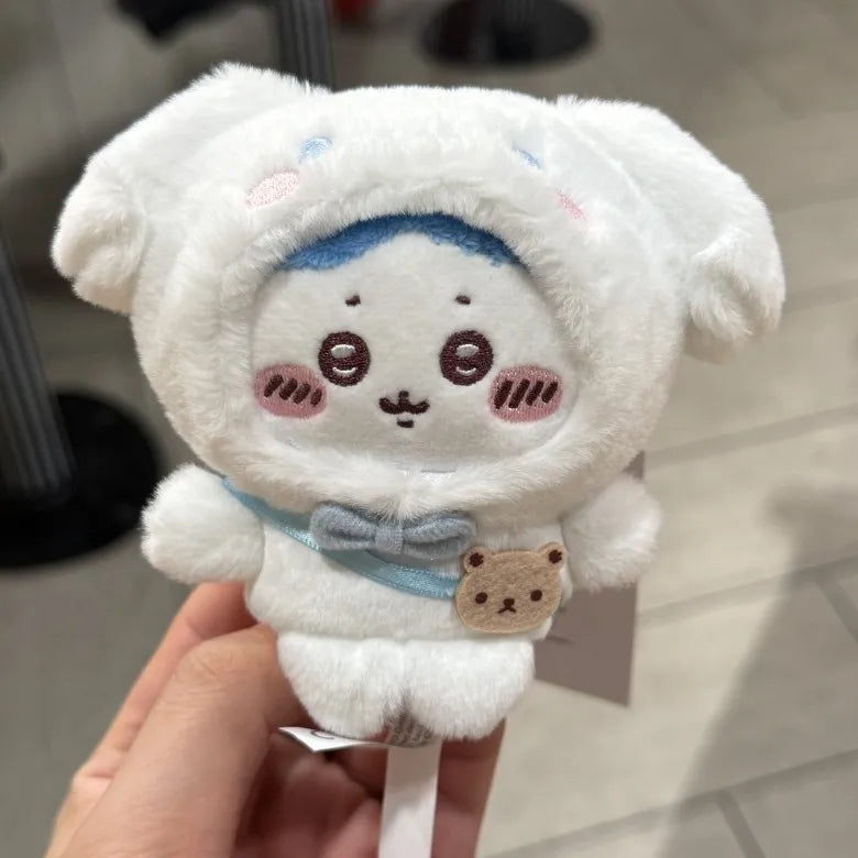 Cute cartoon self deprecating bear Plush Keychain xiaoba  sanrios Hachiware bear Usagi Plush Doll Bag Pendant Decoration Gifts