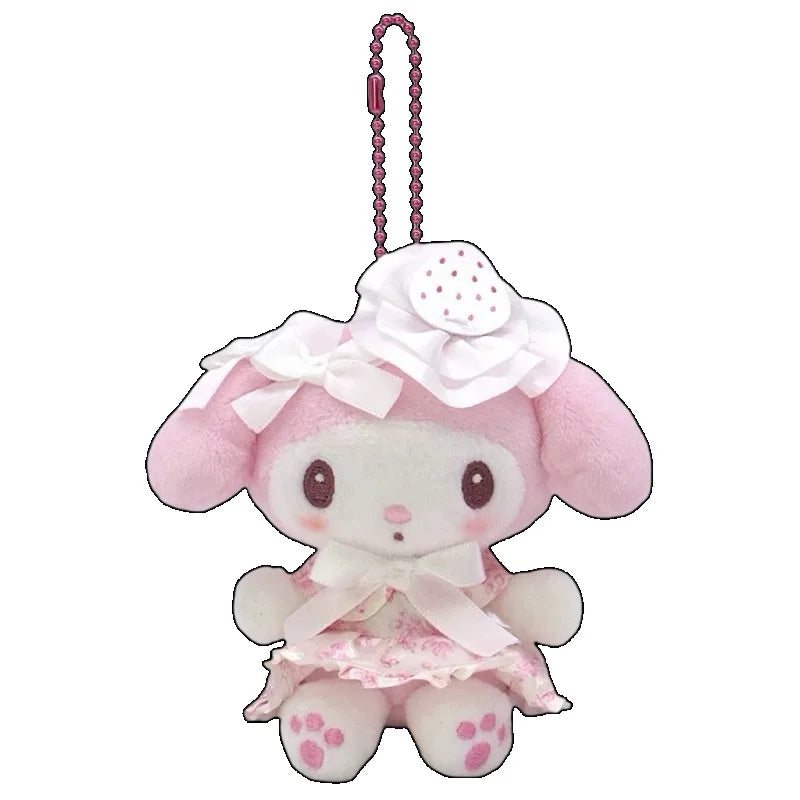 Cartoon My Melody Kawaii Lolita Doll Sweet White Strawberry Plush Toy Keychain 50Th Anniversary Bag Decoration Pendant Gifts