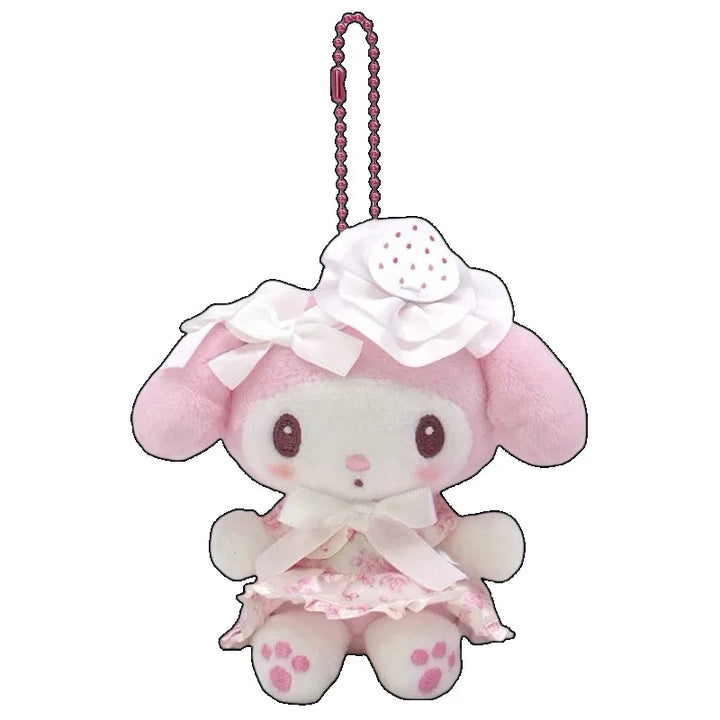 Cartoon My Melody Kawaii Lolita Doll Sweet White Strawberry Plush Toy Keychain 50Th Anniversary Bag Decoration Pendant Gifts
