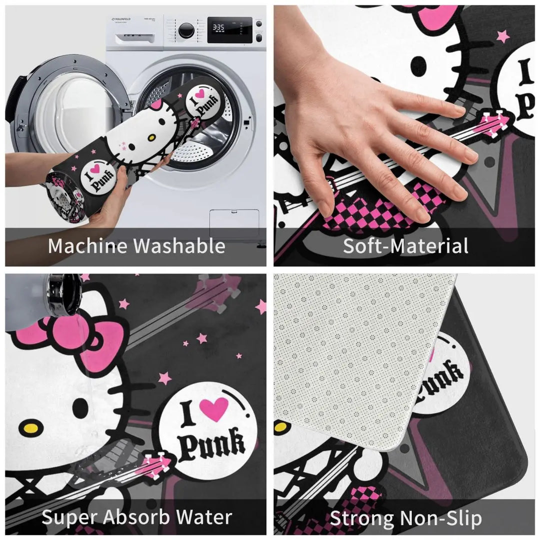 Hello Kitty Punk Music Memory Foam Bath Mat Rug Non-Slip Quick Dry Bathroom Floor Rugs Carpet For Bath Entrance Door Doormat