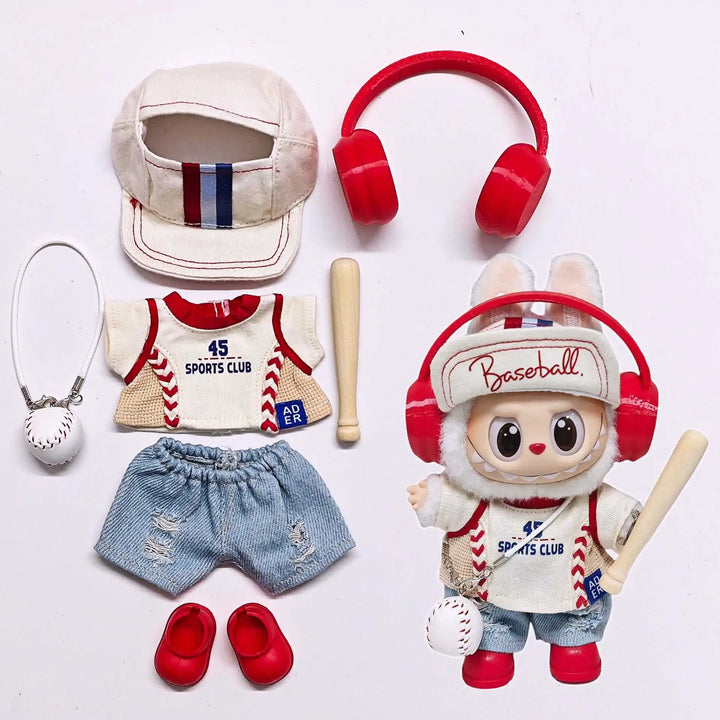 Labubu 1-3 Gen Outfits Sports Series: Ripped Jeans Baseball Cap Jacket  Headphones Ball Bat Shoes Set Doll Clothes for Labubu