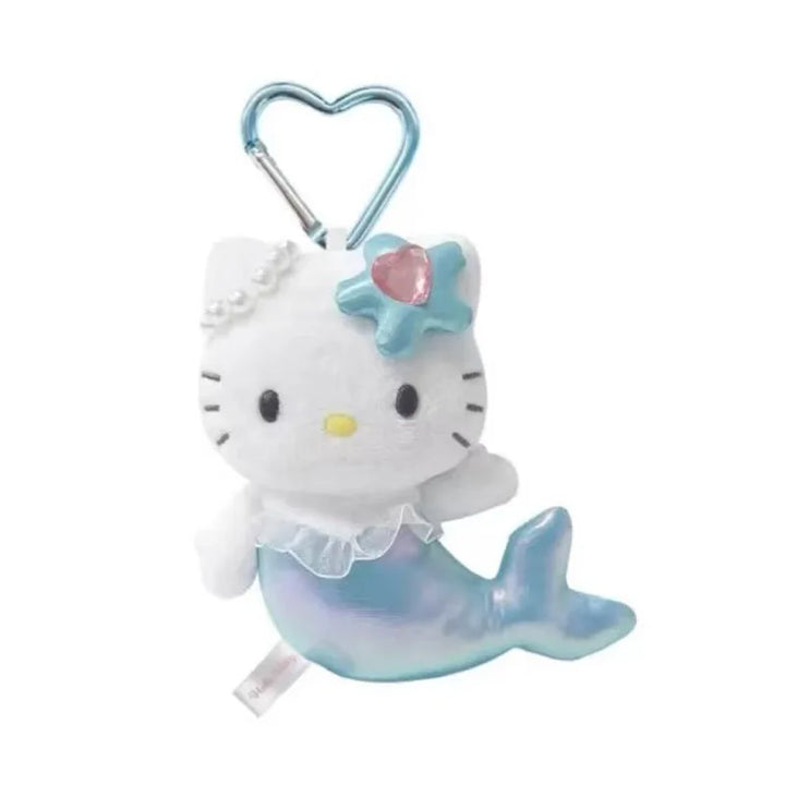 Kawaii Sanrio Hello Kitty Unicorn Black Skin Mermaid Telescopic Plush Keychain Backpack Pendant Decoration Girl Birthday Gift