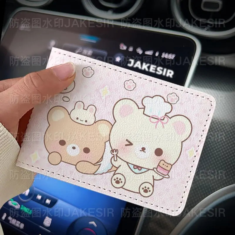 Kawaii Rilakkuma Driver'S License Protective Leather Cover Cartoon Cute Id Card Sleeve Anti Loss Wear-Resistant Girls Gifts