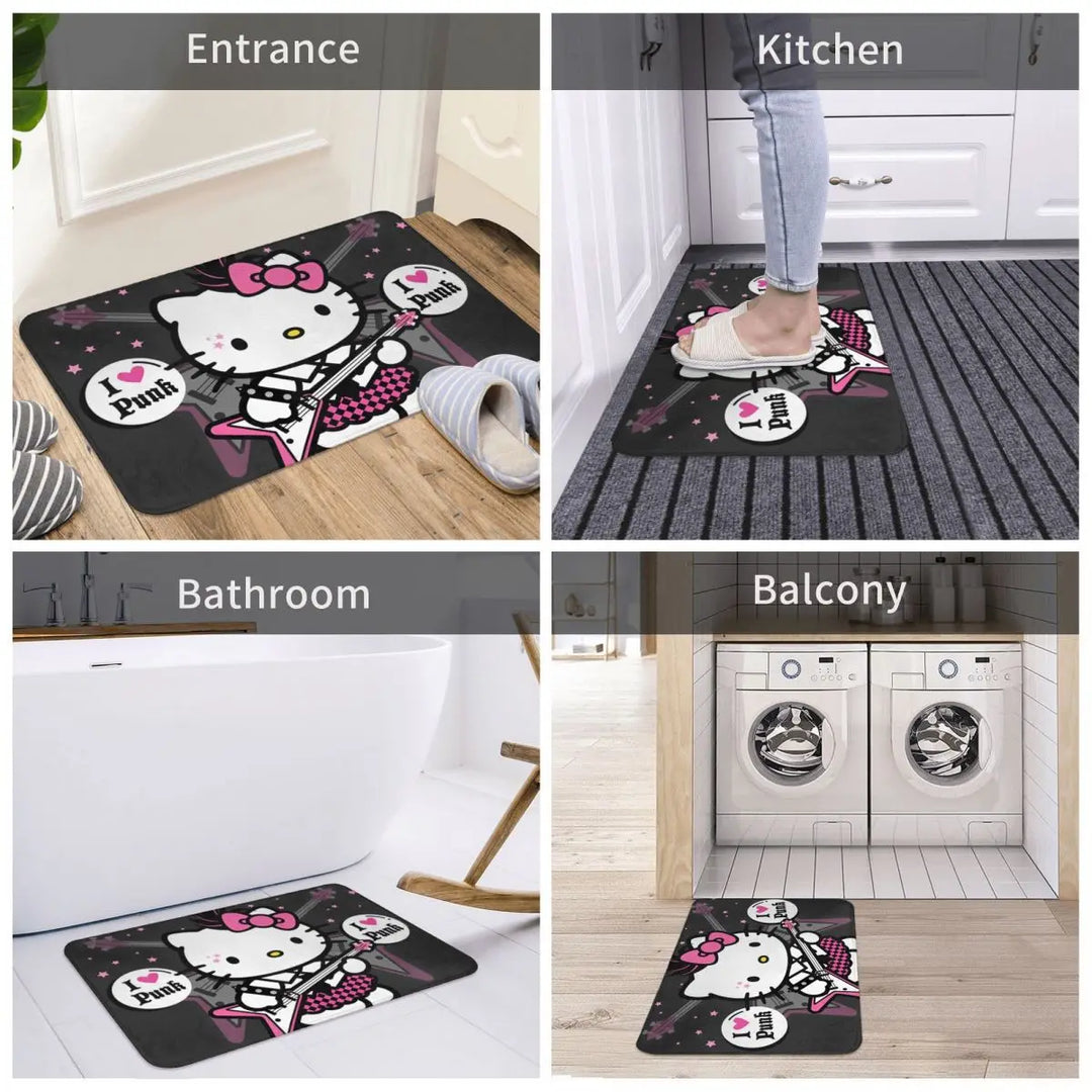 Hello Kitty Punk Music Memory Foam Bath Mat Rug Non-Slip Quick Dry Bathroom Floor Rugs Carpet For Bath Entrance Door Doormat
