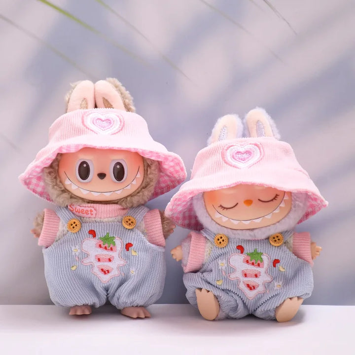 Clothes For Labubu Dolls Labubu Accessories 1st 2nd 3rd Gen Strawberry Bib Pants Hat Set Accessories