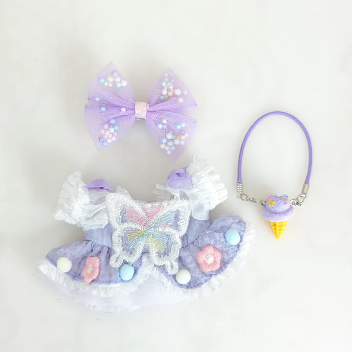 15/17cm Vinyl Plush Doll Clothes Labubu Pendant Lucky Purple Bow Dress Labubu V1/V2/V3 Clothes Accessories