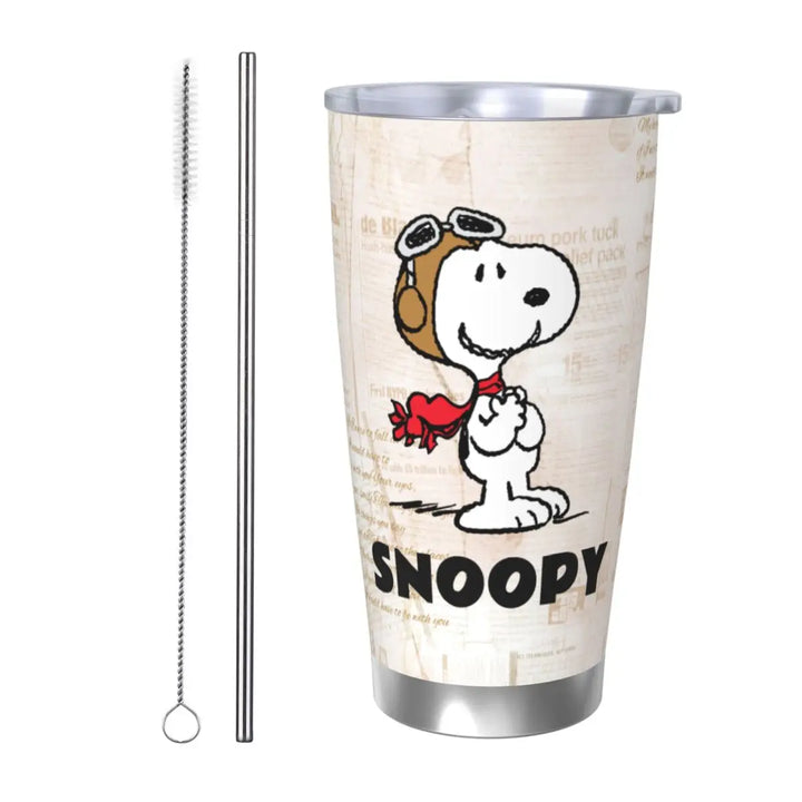 Peanuts Snoopy Flying Ace Insulated Tumbler with Lid Stainless Steel Coffee Mugs Office Home Thermos Bottle Cups, 20oz