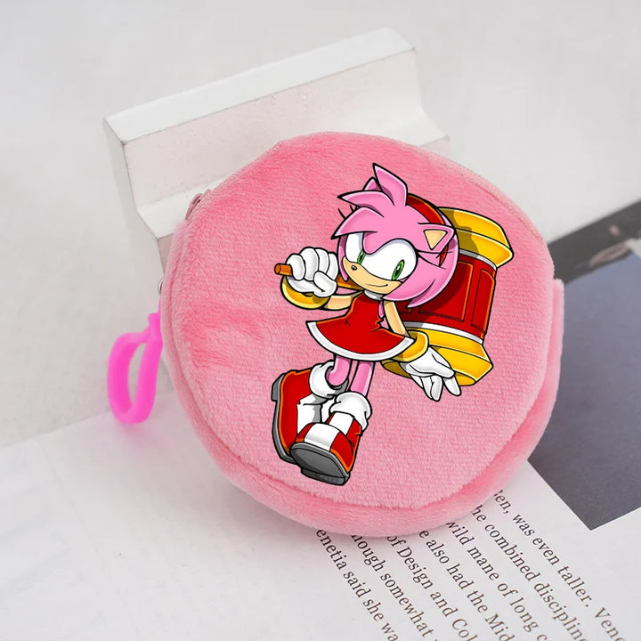 Sonics Plush Coin Zipper Purses Cute Anime Cartoon Printed Storage Bags Round Mini Wallet Anime Keychain Pouch Kid Birthday Gift