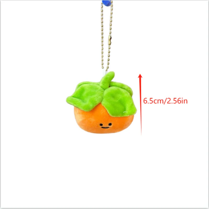Sweet Mini Four-leaf Persimmon Plush Keychain, Stuffed Fruit Doll Pendant, Backpack Accessory, Bag Charm, Girl's Gift Ragdoll