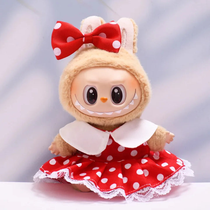 Labubu Doll Clothes Polka Dot Dress15/17cm Plush Doll'S Clothes Labubu I II Idol Dolls Sitting Party Accessories