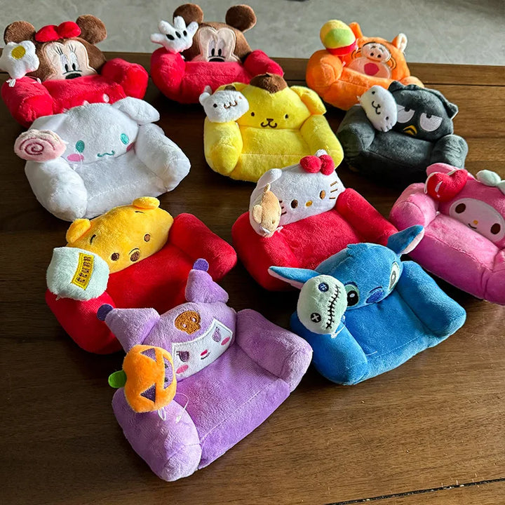 Kawaii Kuromi Hello Kitty Mickey Plush Mini Sofa Cartoon Cute Plush Toy Soft Stuffed Doll Sofa Decorative Home Item For Fans