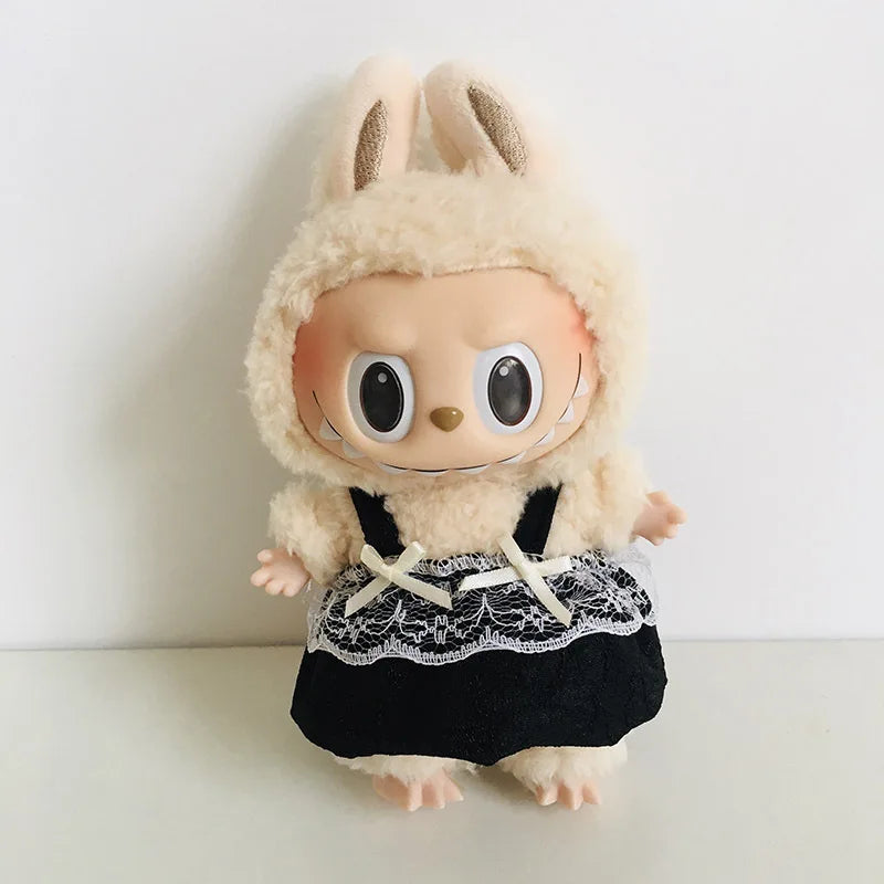 Cute Mini Plush Doll'S Fresh & Chic Sleeveless Dress 15/17cm Labubu I II III Idol Dolls Accessories For Sitting Party Clothing