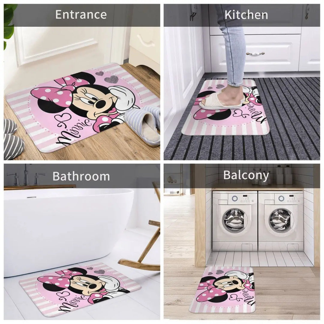 Cute Minnie Cartoon Bathroom Rugs Mat Quick Dry Mickey Bath Rugs Mats Carpet Non-Slip for Shower Tub