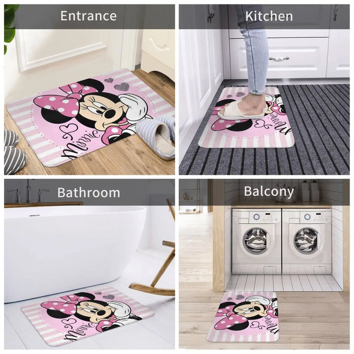 Cute Minnie Cartoon Bathroom Rugs Mat Quick Dry Mickey Bath Rugs Mats Carpet Non-Slip for Shower Tub