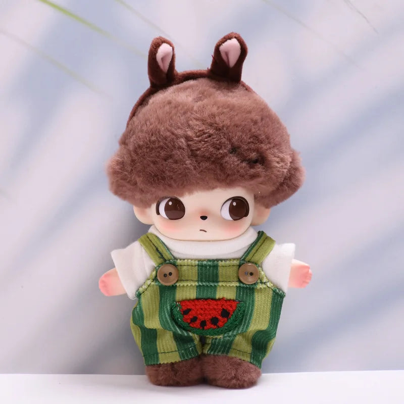 DIMOO WORLD Doll Box Pendulum Accessories Doll Clothes Watermelon Print Overall & T-shirt Set Labubu Doll Clothes