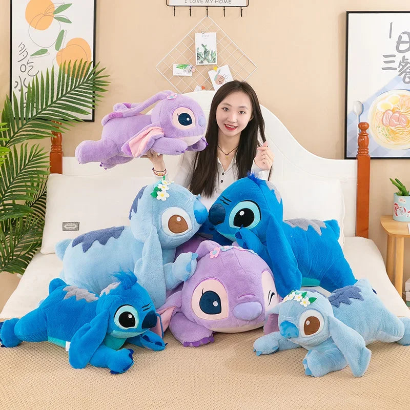 Lilo and Stitch Disney Plush Toys Prone Cute 55/80cm Anime Stich Doll Stuffed Plushie Angel Pillow Soft Gift for Children Kawaii