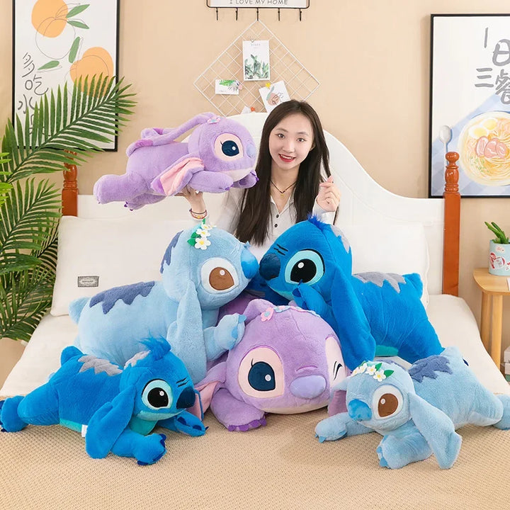 Lilo and Stitch Disney Plush Toys Prone Cute 55/80cm Anime Stich Doll Stuffed Plushie Angel Pillow Soft Gift for Children Kawaii