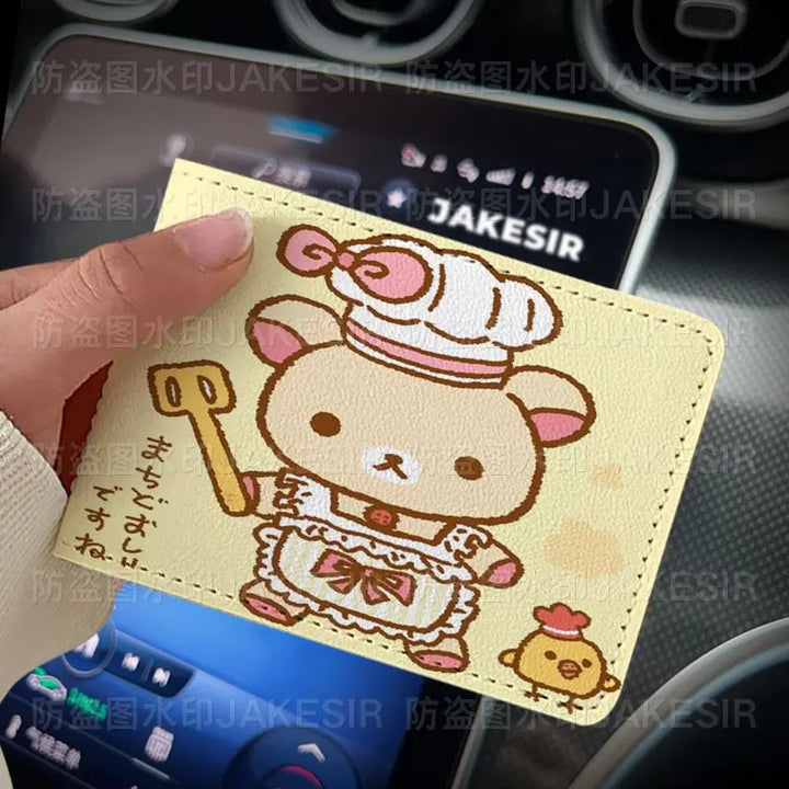 Kawaii Rilakkuma Driver'S License Protective Leather Cover Cartoon Cute Id Card Sleeve Anti Loss Wear-Resistant Girls Gifts