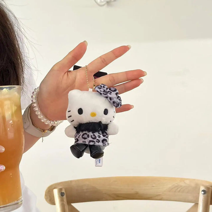 Kawaii Sanrio Hello Kitty Plush Toys Leopard Print Backpack Pendant Cute Cartoon Stuffed Doll Keychain Accessories Birthday Gift