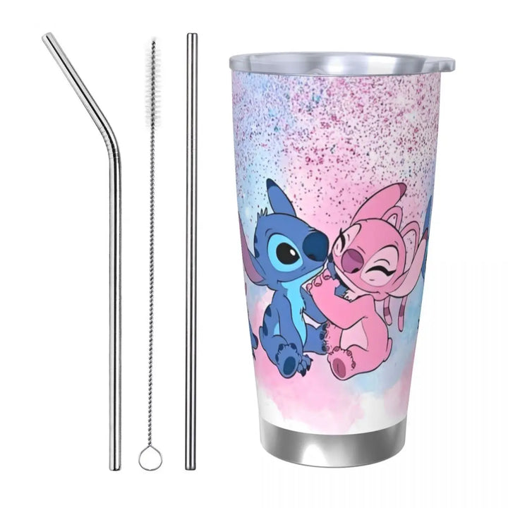 Stitch Cartoon Angel 624 Insulated Tumbler with Lid Vacuum Thermal Mug Outdoor Portable Car Bottle Cups, 20oz
