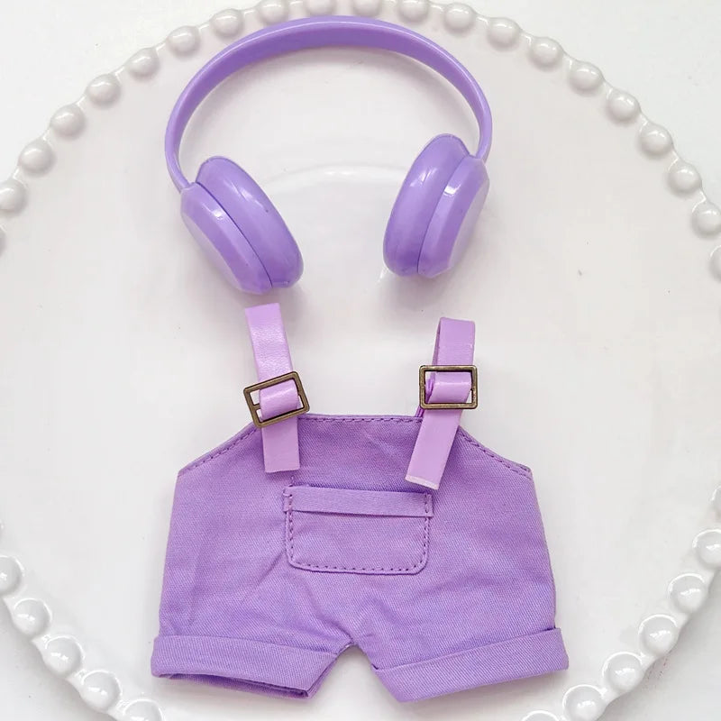 Clothes For Labubu Dolls 15/17Cm For LABUBU Sitting Party 1St 2Nd 3Rd Gen Headphones Overalls & Shoes Set Apparel Accessories