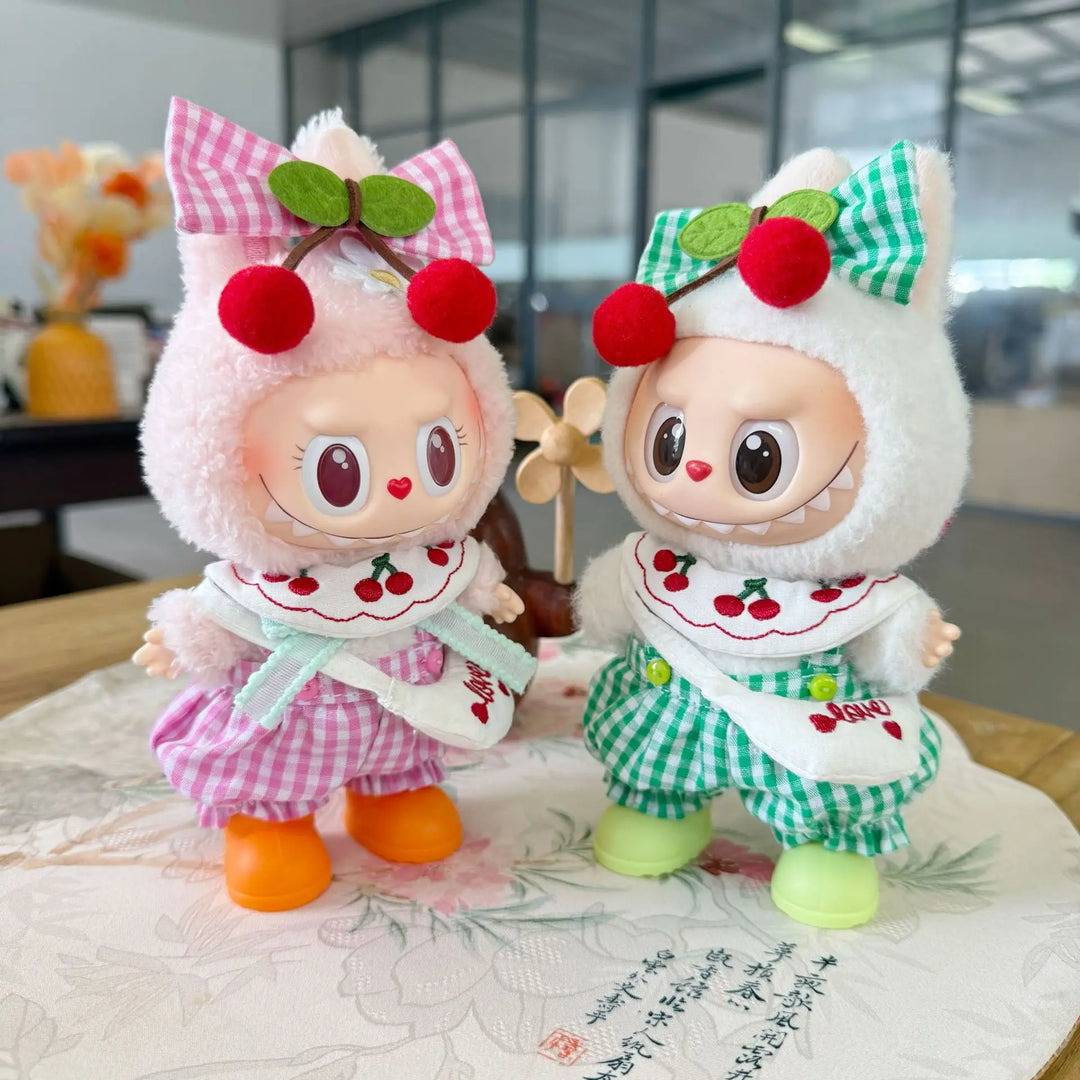 Labubu Doll Clothes Cherry-Themed Hair Accessory & Rainboots Set 15/17cm Plush Doll'S Clothes Labubu I II III Doll Accessories