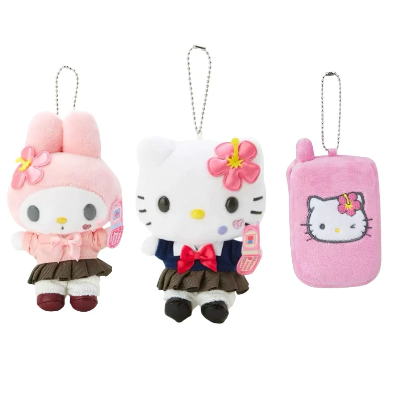 Kawaii my melody Plush Doll Keychain sanrio hello kitty Bag Accessories Heisei uniform HotGirls Y2K Kitty Cat Schoolbag Pendant