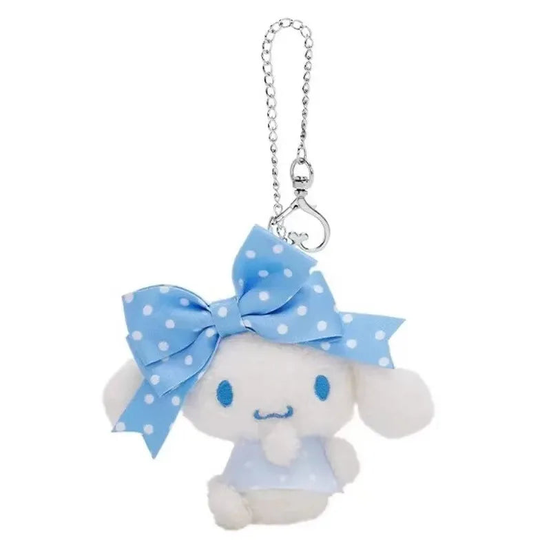Kawaii Sanrio Cinnamoroll Hello Kitty Polka Bow Series Kuromi Corocorokuririn Plush Backpack Pendant Decorative Keychain Gifts