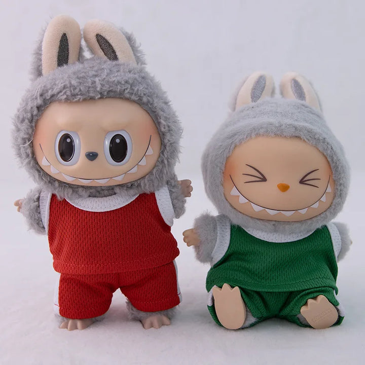 15/17cm Labubu Basketball Jersey Set Vinyl Doll Clothes with Hoop Charm Sitting Party Sports Theme Plush Dress-Up Toy Outfit