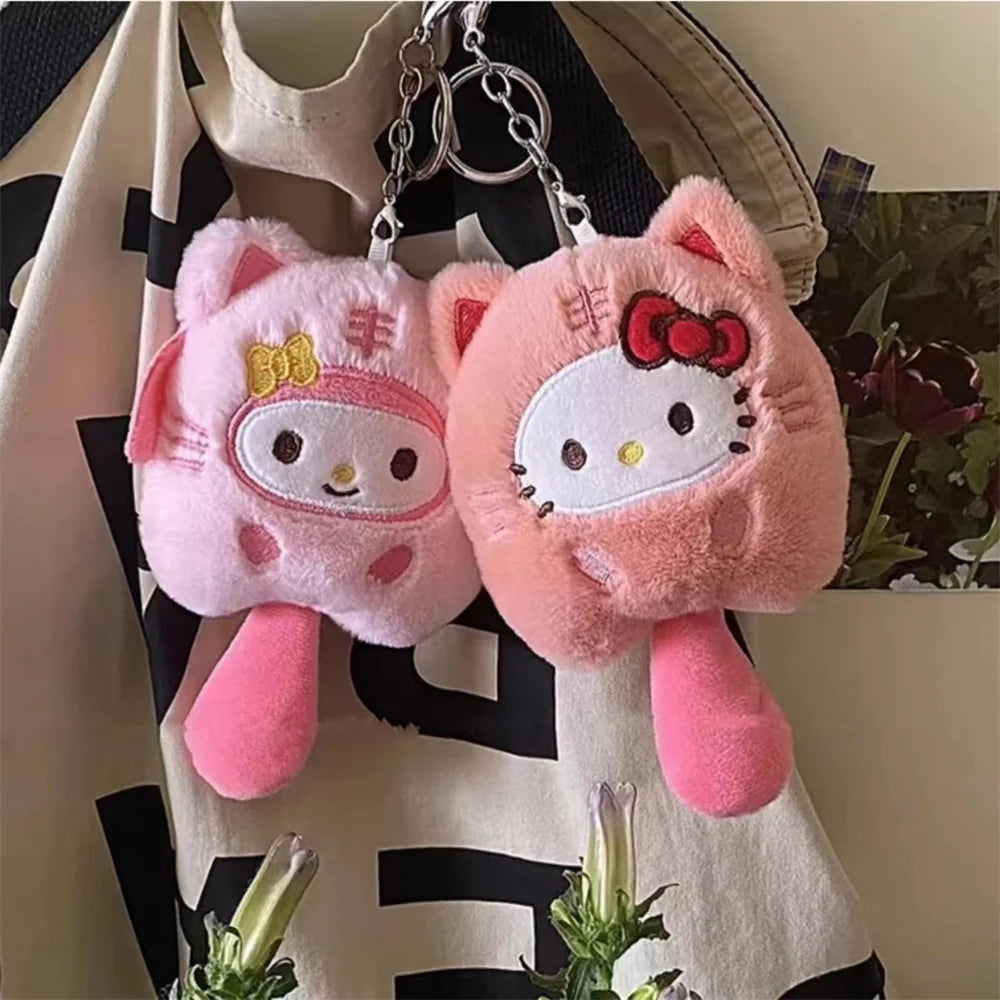 Sanrio Hello Kitty Plush Keychain Dolls Kawaii Kuromi Cinnamoroll Cartoon Plush Backpack Pendant Accessories Girls Gifts Toys