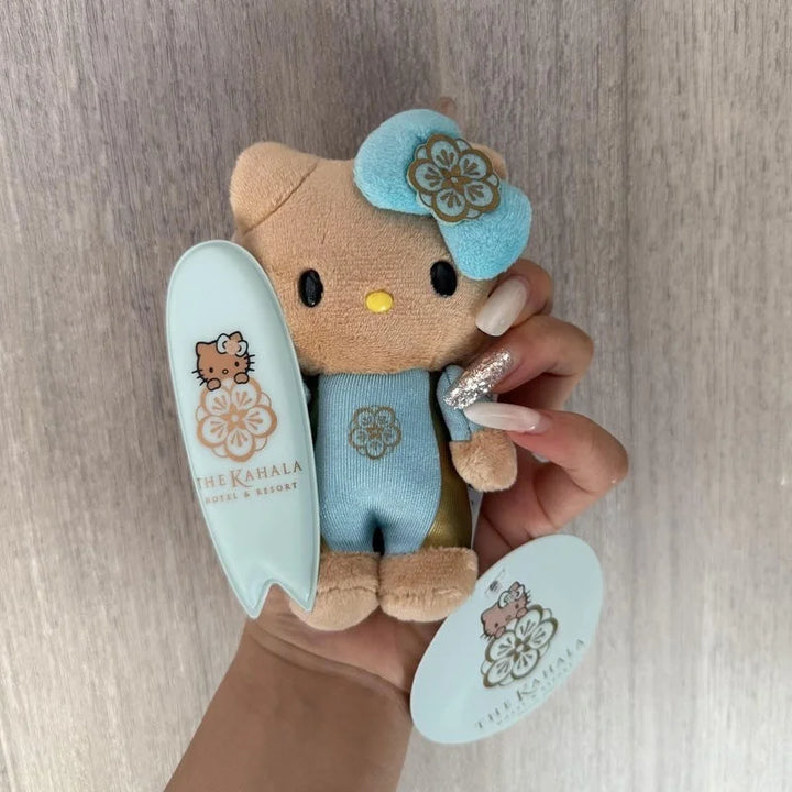 Anime Hello Kitty Plush doll Pendant  Hawaii Dark Skin Kitty Series Summer creative Surfing Sanrio keychain Bag Pendant Charms