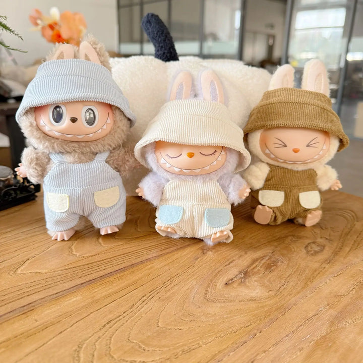 Labubu Doll Clothes Bucket Hat Overalls Dress Up Accessories 15/17cm Plush Doll'S Clothes Replacement