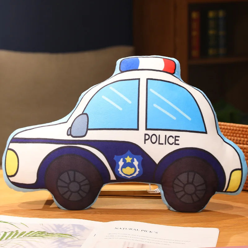 Cartoon Vehicles Plushies Car Fire Truck Excavator Motor Plane Plush Toys Stuffed Doll Pillows Cushion Gifts for Kids Home Decor