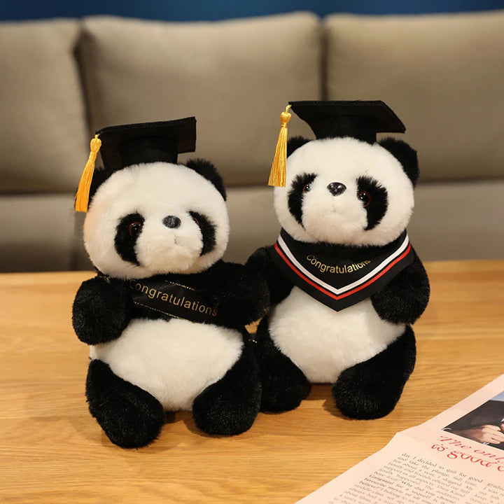 20cm Fluffy Fox Graduation Stuffed Animal Doctorate Bachelor Panda Plush Toys In Cap Gown Wearing Ribbons Souvenir Gifts Plushie