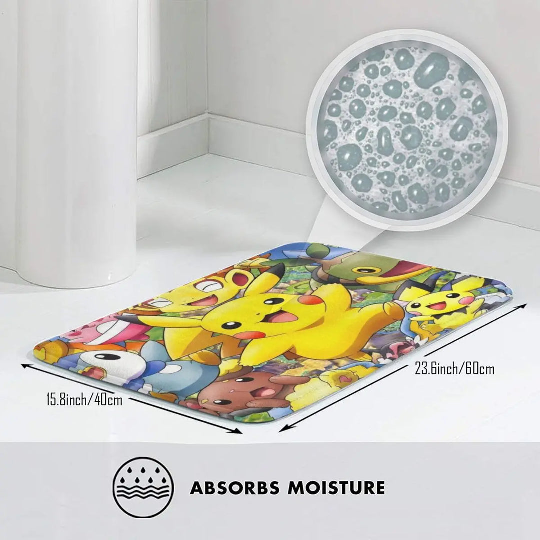 Cute Cartoon Manga Poke-Mon Memory Foam Bathroom Rugs Ultra Soft Non-Slip Pokemon Carpet Bath Mat Water Absorbent for Entrance