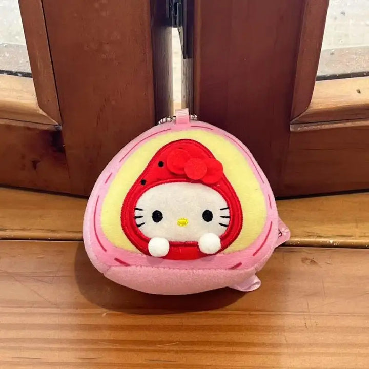 Kawaii Sanrio Strawberry Hello Kitty Backpack Pendant Cartoon Plush Toys Keychain Accessories Girls Birthday Gift Peripherals