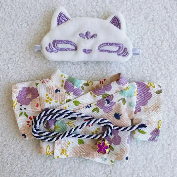 17cm Vinyl Plush Doll Clothes Labubu Pendant Floral Kimono with Fox-Patterned Eye Mask Labubu V1/V2/V3 Clothes Accessories