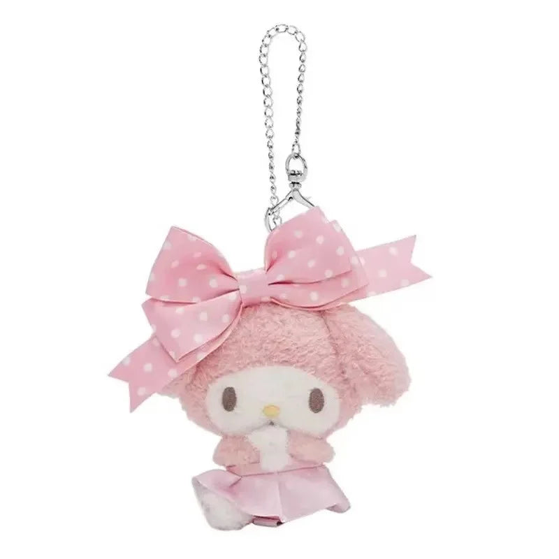 Kawaii Sanrio Cinnamoroll Hello Kitty Polka Bow Series Kuromi Corocorokuririn Plush Backpack Pendant Decorative Keychain Gifts