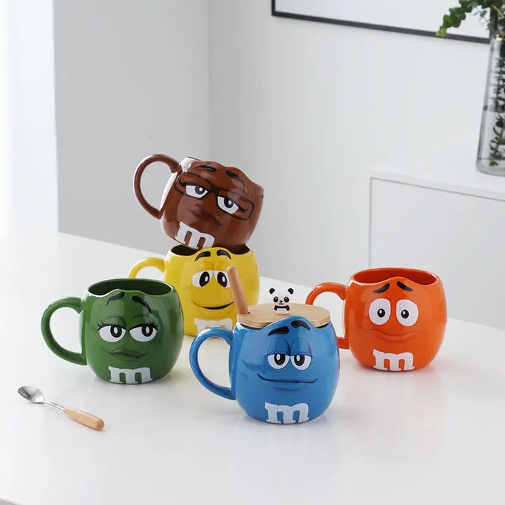 New Hot Chocolate M Beans Ceramics 680ml Mark Water Cup High-Capacity Family Set Table Supplies Funny Facial Expression Cup Gift