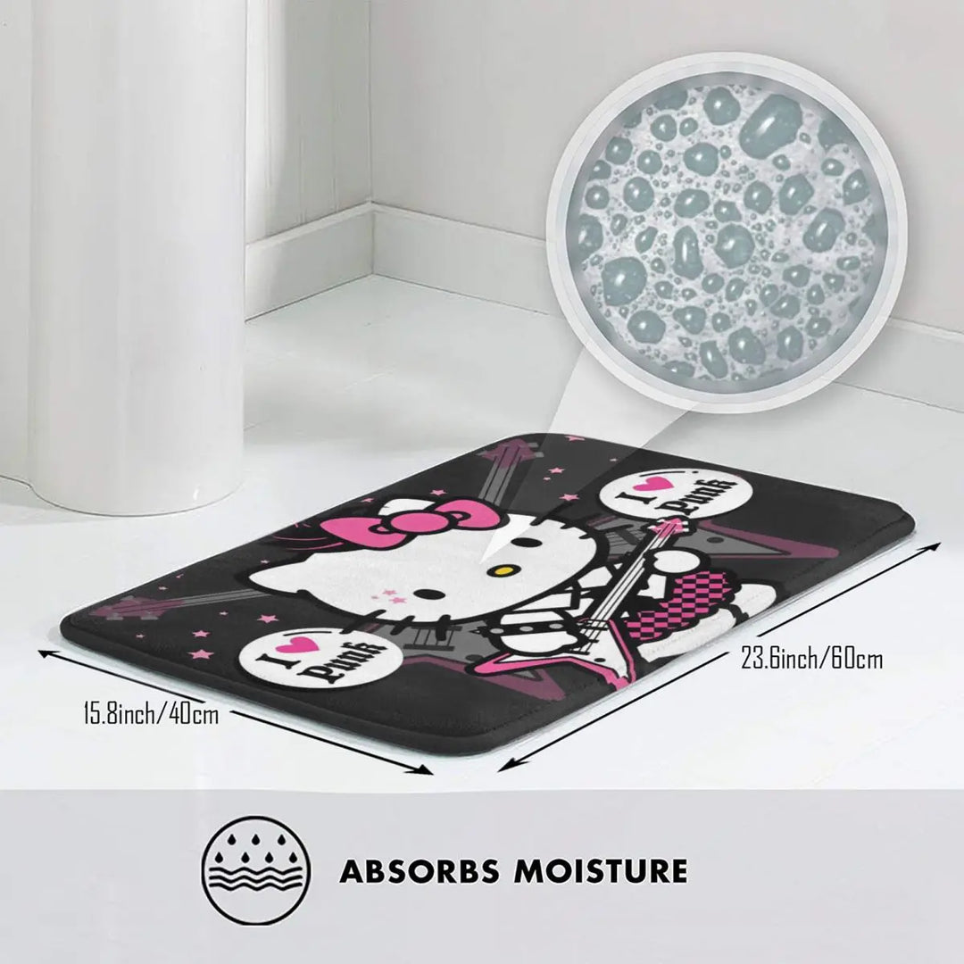 Hello Kitty Punk Music Memory Foam Bath Mat Rug Non-Slip Quick Dry Bathroom Floor Rugs Carpet For Bath Entrance Door Doormat